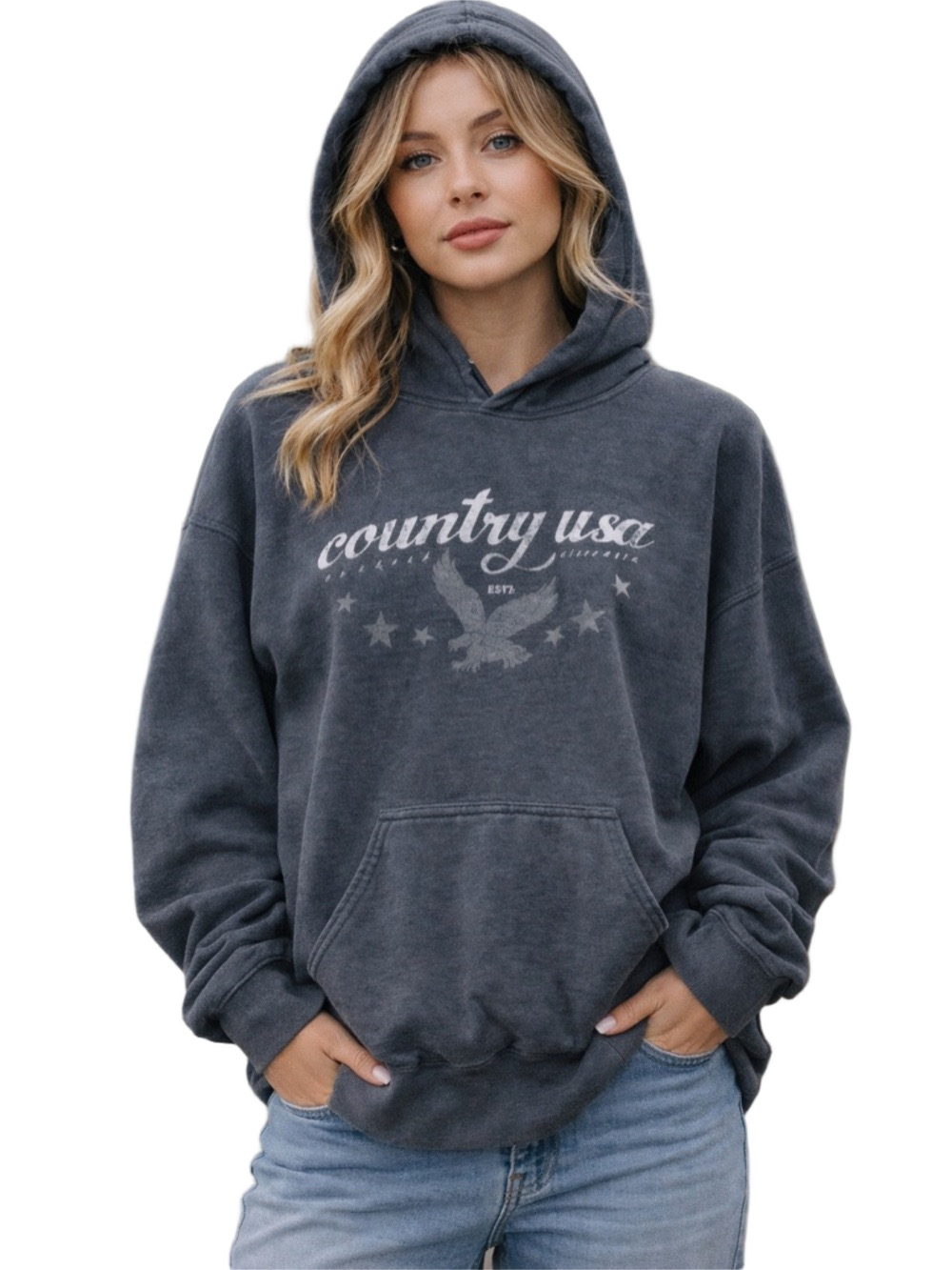 Gildan Charcoal Gray Country USA Hooded Sweatshirt